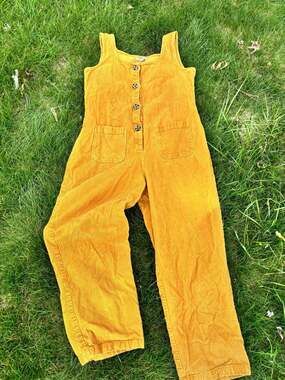 Earthbound Trading Co Yellow Corduroy Button Front Wide Leg Jumpsuit Size M